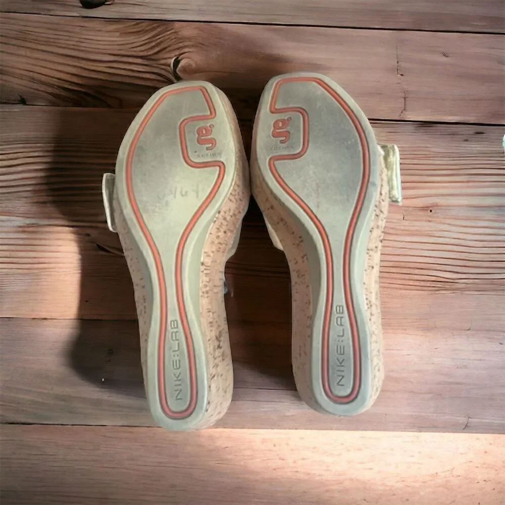 Nike Lab G Series Gold Wedge Sandals Women's Size 8B Braided Cork Heel
